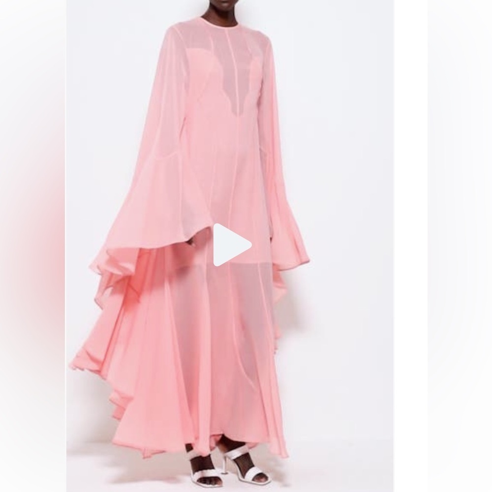 St. John plunging illusion, flowing long sleeve silk gown. - Picture 8 of 14